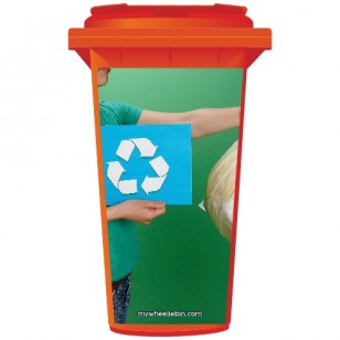 Woman Recycling Rubbish Wheelie Bin Sticker Panel